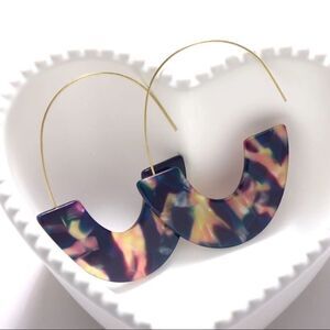 Navy Marble Acetate Semi-Circle Earrings NWT